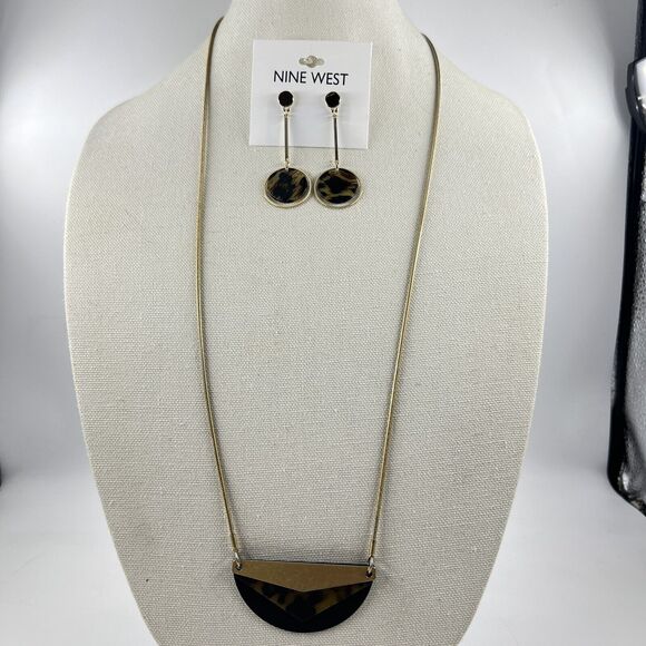 Madewell Gold Tone Faux Tortoise Pendant Necklace Nine West Faux Tort Earrings - Picture 5 of 8